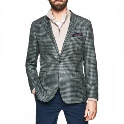 Hackett London Green Mini Check Silk Blend Jacket