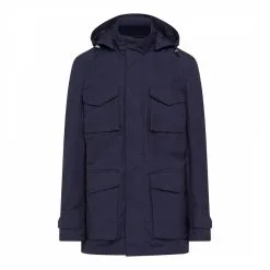 Hackett London Navy Beeswax Hooded Parka Jacket