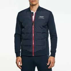 Hackett London Navy Quilted Cotton Blend Bomber Jacket