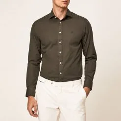 Hackett London Brown Garment Dyed Poplin Cotton Shirt
