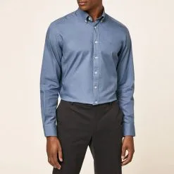 Hackett London Blue Garment Dyed Oxford Cotton Shirt