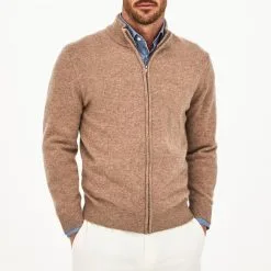 Hackett London Brown Zipped Lambswool Jumper