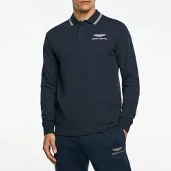 Hackett London Navy AMR Long Sleeve Cotton Polo Shirt