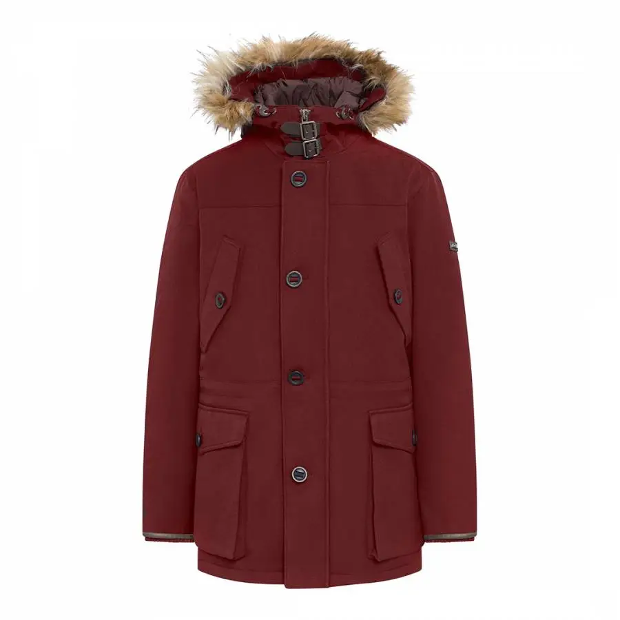 Hackett London Burgundy Faux Fur Hood Parka Jacket