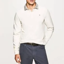 Hackett London Ecru Contrast Collar Cotton Rugby Shirt