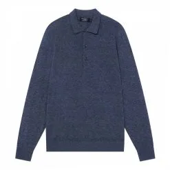 Hackett London Blue Long Sleeve Cotton Polo Shirt