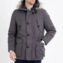 Hackett London Charcoal Faux Fur Hood Jacket