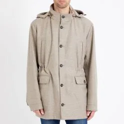 Hackett London Beige Hooded Wool Coat