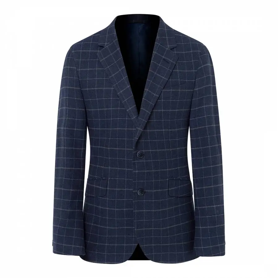 Hackett London Navy Checked Single Breasted Cotton Blazer