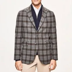 Hackett London Grey Checked Single Breasted Wool Blazer