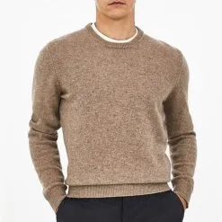 Hackett London Beige Round Neck Lambswool Jumper