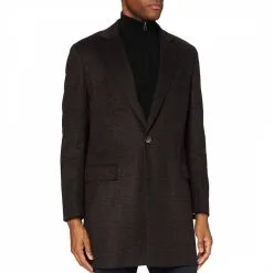 Hackett London Brown Check Longline Cashmere Coat