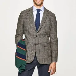 Hackett London Brown Check Print Wool Blend Jacket