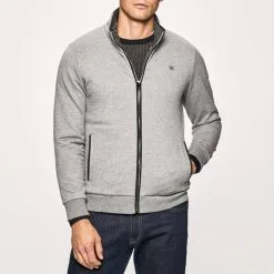 Hackett London Grey Marl Cotton Blend Zip Up Jacket