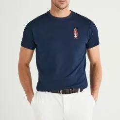 Hackett London Navy Embroidered Graphic Cotton T-Shirt