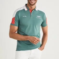 Hackett London Mint Amr Contrast Back Cotton Polo Shirt
