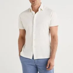 Hackett London Ecru Short Sleeve Linen Blend Shirt