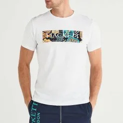 Hackett London White Printed Logo Cotton T-Shirt
